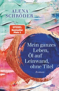 Auf dem Bild ist das Cover des Spiegel Bestseller Romans Mein ganzes Leben, Öl auf Leinwand ohne Titel zu sehen; erschienen im dtv Verlag von der Autorin Alena Schröder. Das Cover soll eine Leinwand mit Ölfarben darstellen. es sind folgende Farben zu sehen: türkis, rosa braun, blau, weis.