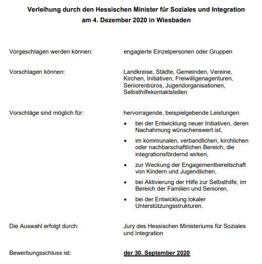 Merkblatt Landesauszeichnung Soziales Bürgerengagement 2020