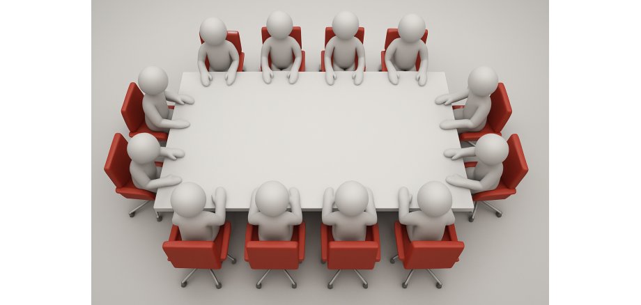 Auf dem Bild ist eine weiße Figur zu sehen; die Figur steht hinter dem Wort Bekanntmachung, welches in rot in 3D abgebildet ist; der Hintergrund ist weiß; die Figur hält ein Mikrofon in der Hand.