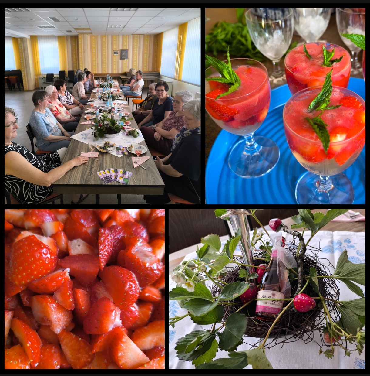 Collage der Landfrauen und Ihrer selbstgemachten Erdbeerbowle