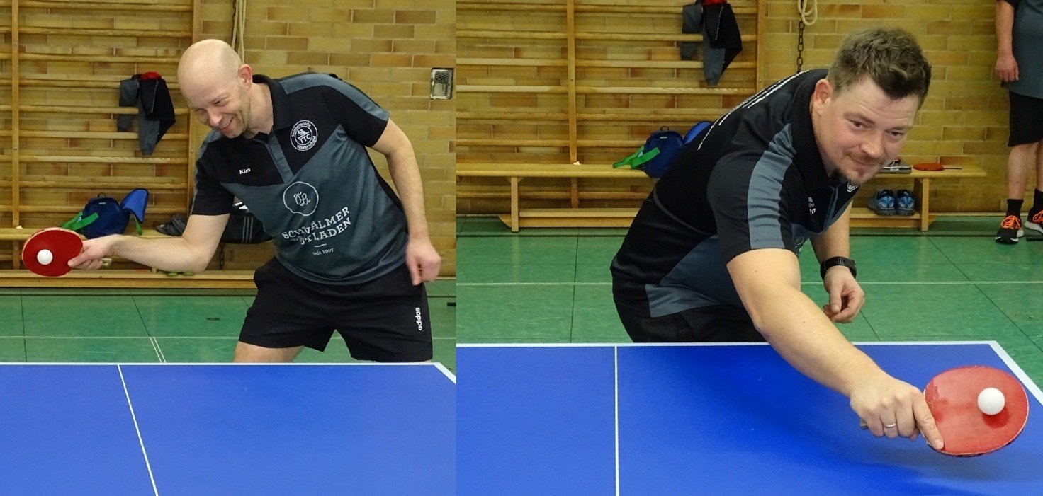 Auf dem Bild  sind zwei Personen zu sehen, die Tischtennis spielen