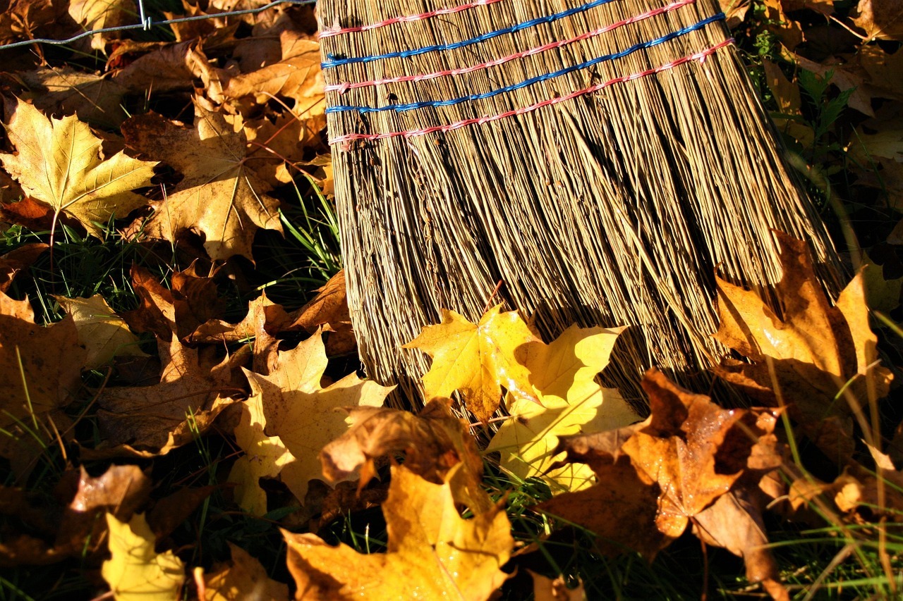 Besen im Herbstlaub