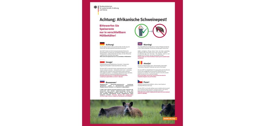 Design ohne Titel - 1 Achtung Afrikanische Schweinepest! Bitte werfen Sie Speisereste nur in verschließbare Müllbehälter!