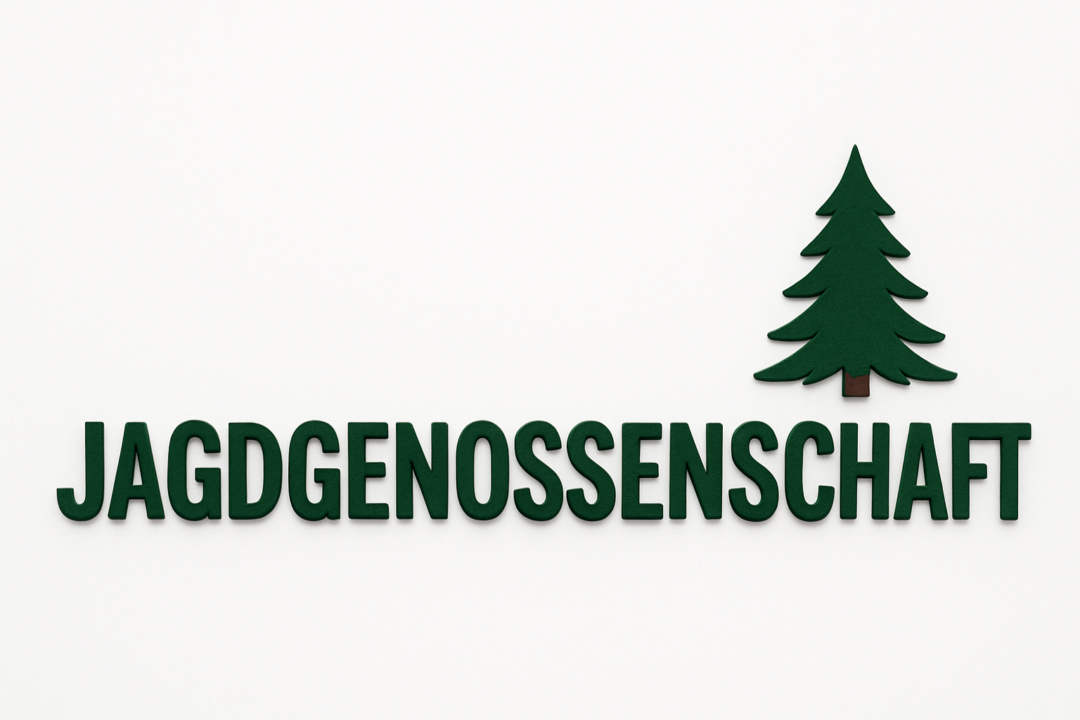 Es ist das Wort Jagdgenossenschaft in dunkelgrünen Buchstaben zu sehen; über dem Wort ist eine Tanne abgebildet; der Hintergrund ist weiß