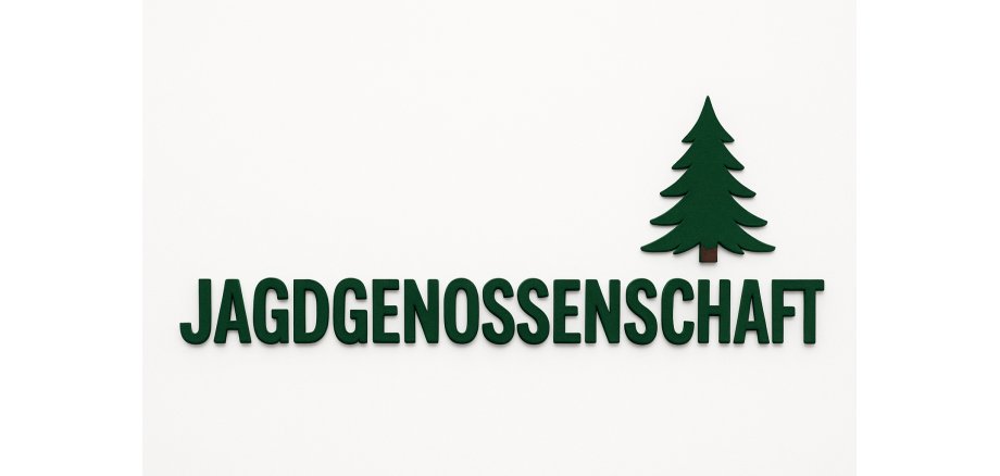 Es ist das Wort Jagdgenossenschaft in dunkelgrünen Buchstaben zu sehen; über dem Wort ist eine Tanne abgebildet; der Hintergrund ist weiß