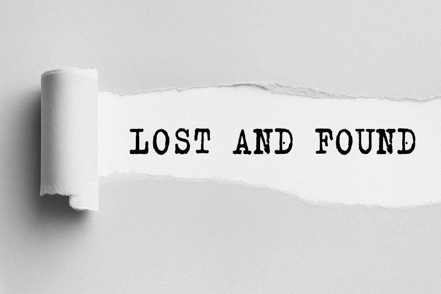 Schriftzug lost and found auf weißem Papier